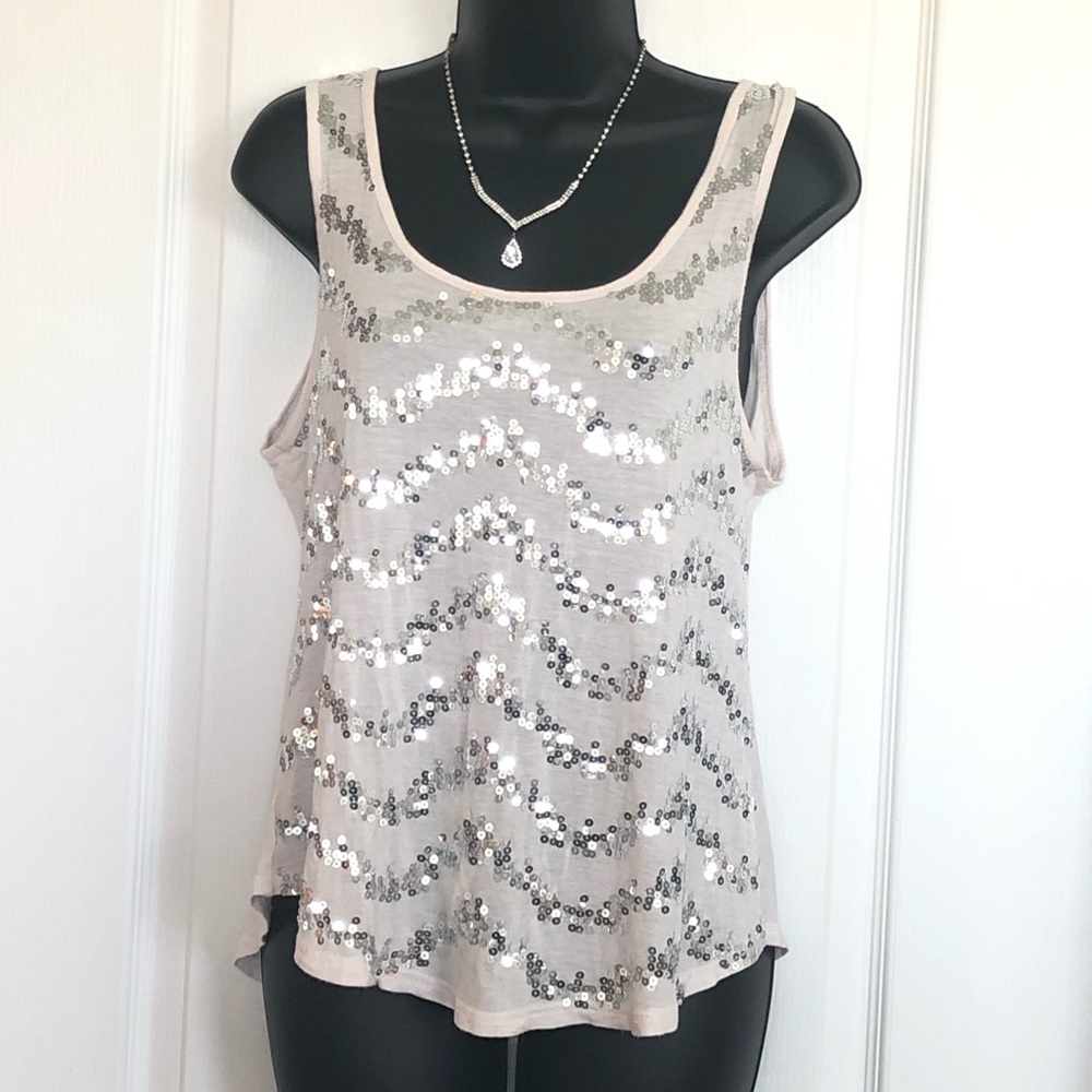 Rue21 XL Cream Tank Top Silver Sequins